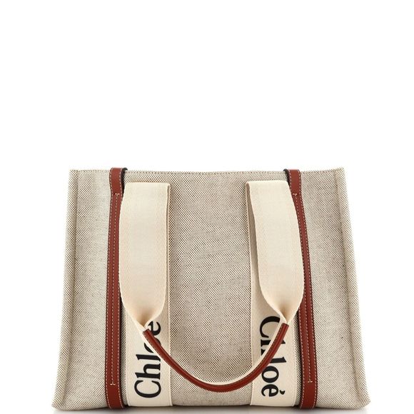 Chloe Woody Tote Canvas With Leather #94235C13B - Picture 3 of 7